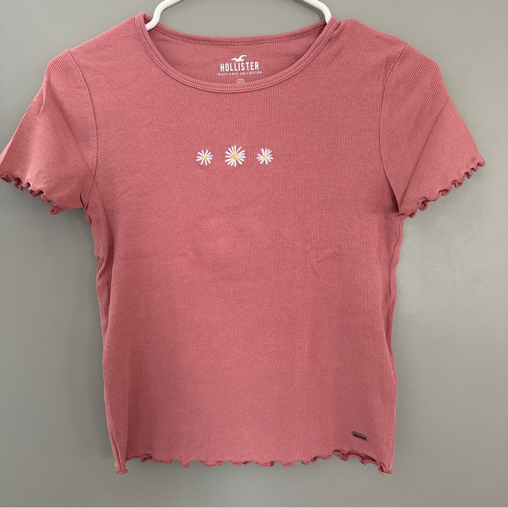 Hollister Pink Women's Top with Floral Design